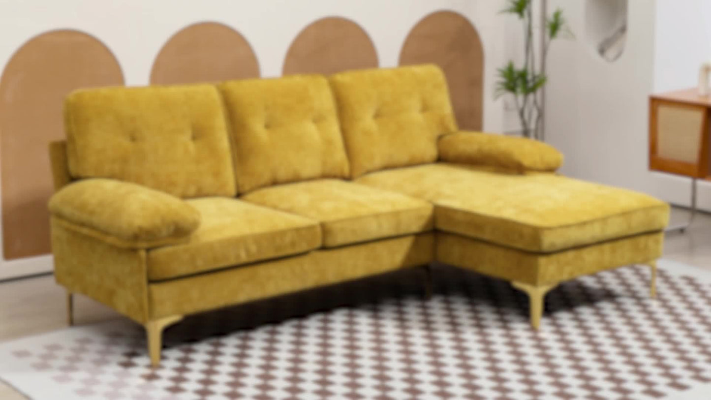 84"L Shape Sofa For Living Room, Convertible L Shape Couch 3 Seat Comfy Sofa, Modern Chenille Fabric Couches With Reversible Wide Chaise & Fluffy Armrests For Apartment, Small Space