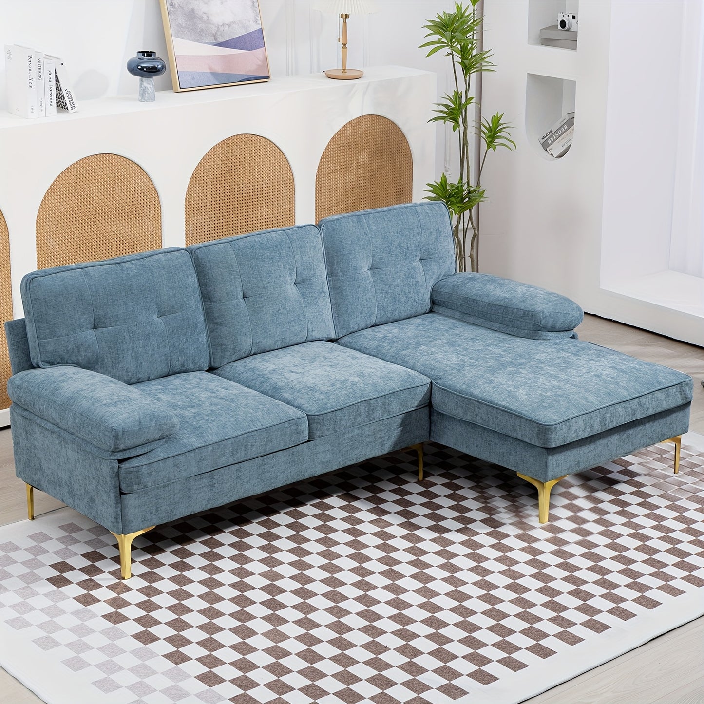 84"L Shape Sofa For Living Room, Convertible L Shape Couch 3 Seat Comfy Sofa, Modern Chenille Fabric Couches With Reversible Wide Chaise & Fluffy Armrests For Apartment, Small Space