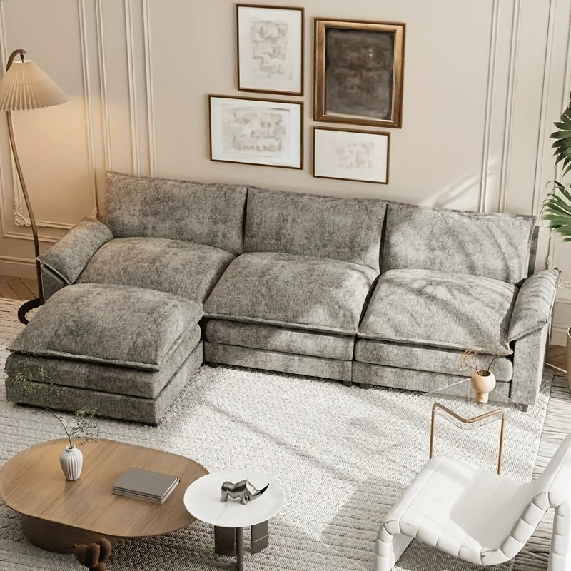 Reversible Toffee 3-seat L-shaped Sectional Sofa with Movable Footrest from Local Warehouse