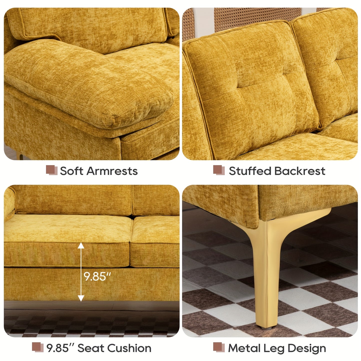 84"L Shape Sofa For Living Room, Convertible L Shape Couch 3 Seat Comfy Sofa, Modern Chenille Fabric Couches With Reversible Wide Chaise & Fluffy Armrests For Apartment, Small Space