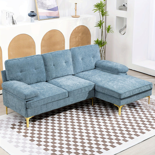 84"L Shape Sofa For Living Room, Convertible L Shape Couch 3 Seat Comfy Sofa, Modern Chenille Fabric Couches With Reversible Wide Chaise & Fluffy Armrests For Apartment, Small Space